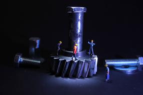 Engineering, tiny workers on Gear, digital art