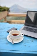 sweet coffee by the computer