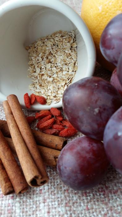 Oatmeal snack with plums