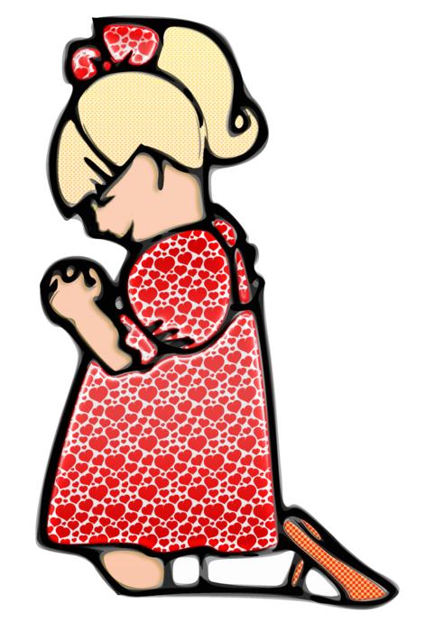 praying girl in red dress