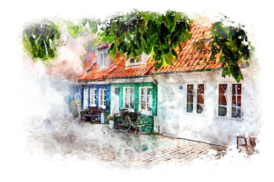 home cycling watercolor colorful