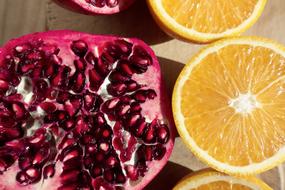 Juicy oranges and pomegranate