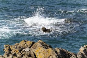 splashing water in the sea and rocks