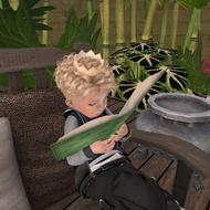 3d model of the blonde boy reading book while sitting, clipart