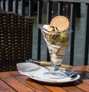 cream dessert with waffles