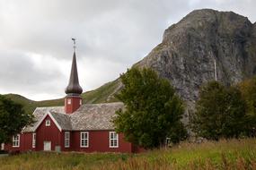 red church in the trees