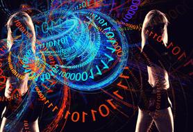 Music, digital Art, colorful binary code and girls