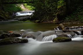 small waterfalls in the river in the forest