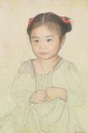 Colorful painting of the cute Asian girl, clipart