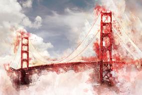watercolor painting of the red bridge
