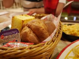 crusty bread in a basket on the table