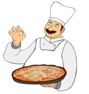 funny chef with a pizza