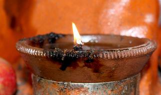 lighted candle in a plate