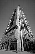 black and white, city skyscraper facade