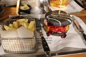 delicious burger with potatoes