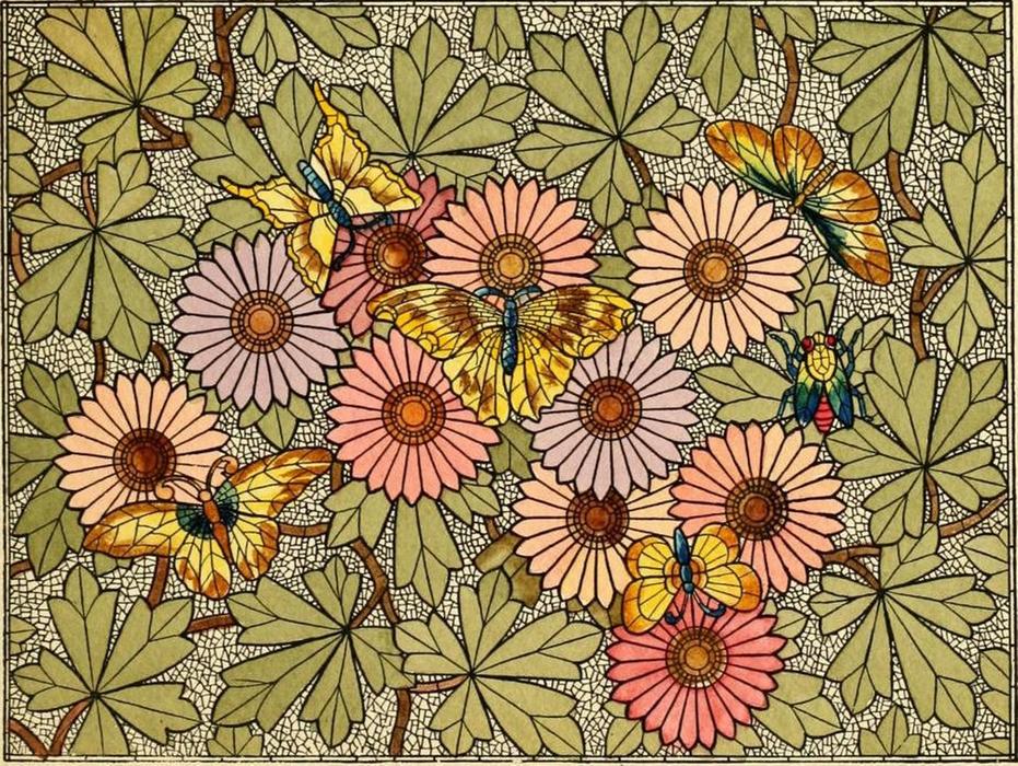 flower butterfly cubism mosaic