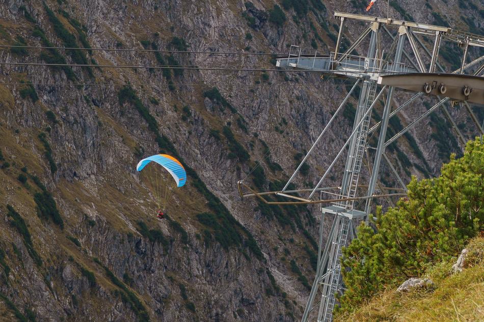 skydiver in the mountains landscape