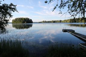 a beautiful lake with a forest