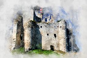 castle watercolor polska landscape