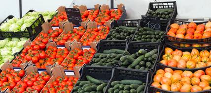 Boxes of vegetables at the market