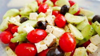 sliced fresh vegetables in a salad