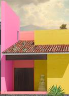 yellow-pink building on a tropical island