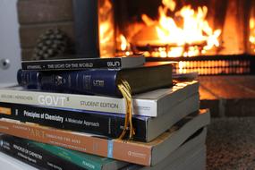 Heat Fireplace Flame and books