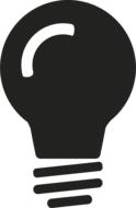 Black and white icon of the shiny light bulb, at white background, clipart