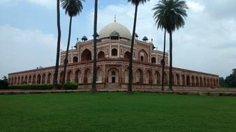 lawn, palm trees, antique palace