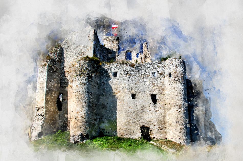 castle watercolor polska landscape