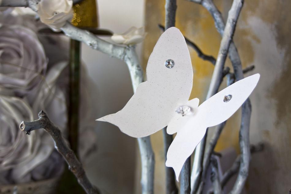 white Butterfly on dry branch, Decoration