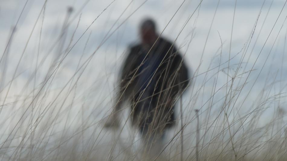 strolling man in a field