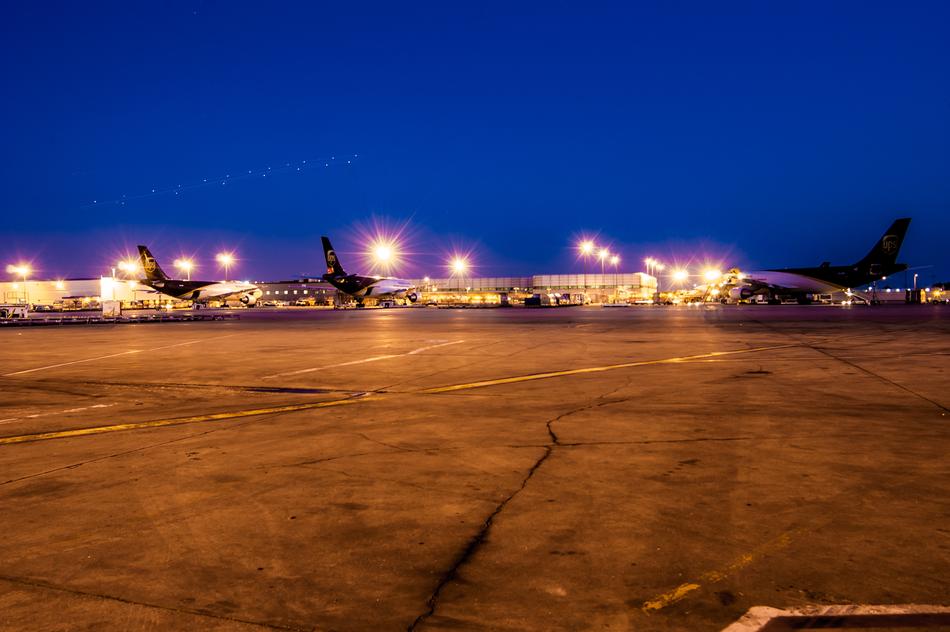Boeing 747 at the airport at night