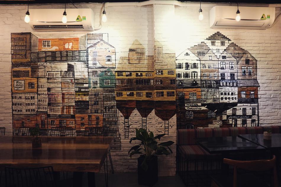 beautiful pattern on the wall in the cafe