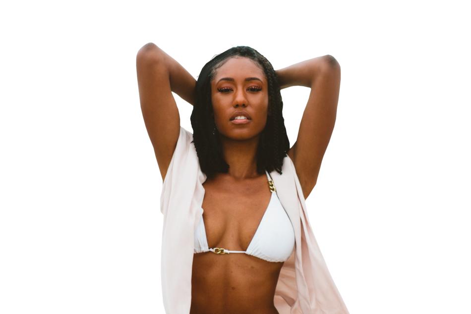 black girl in white lingerie