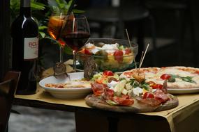 table with cheesy food