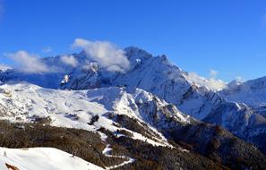 snowy mountains with sky and clouds