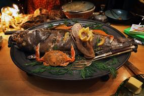 Boiled crabs on a plate