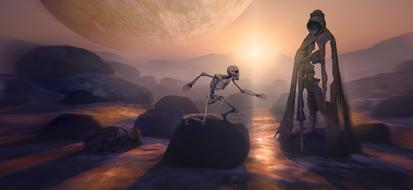 skeleton on the clouds
