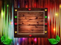 colorful lights and hearts on Wood Background