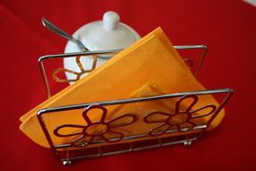 orange napkins on the table