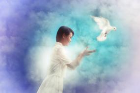 Girl Bird Cloud blue