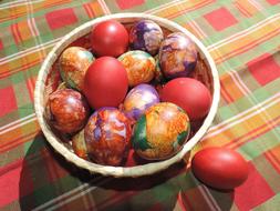 basket of colored eggs for Easter