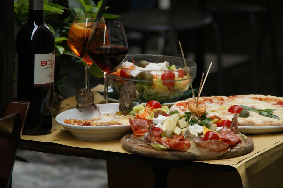 table with cheesy food