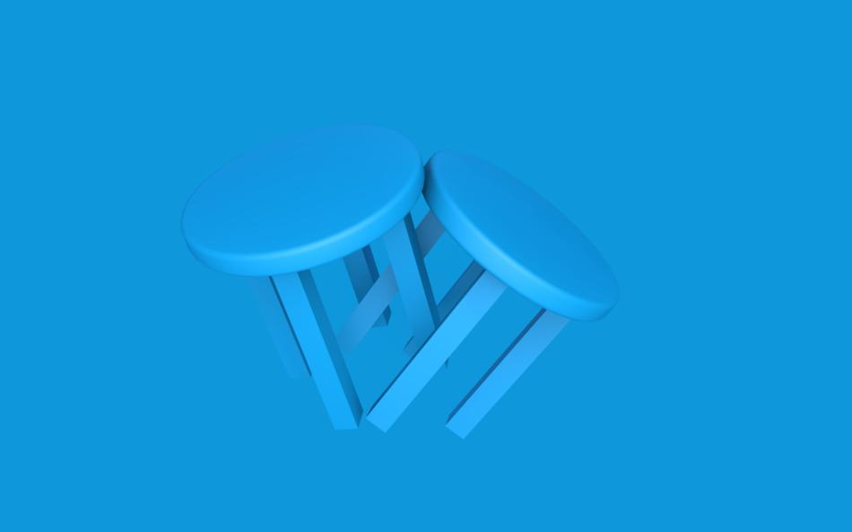 Clipart with the render blue stools, at blue background