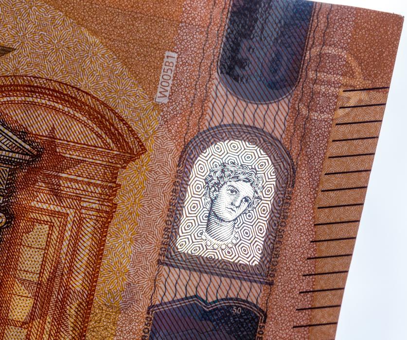 Close-up of the colorful 10 Euro banknote with images, clipart