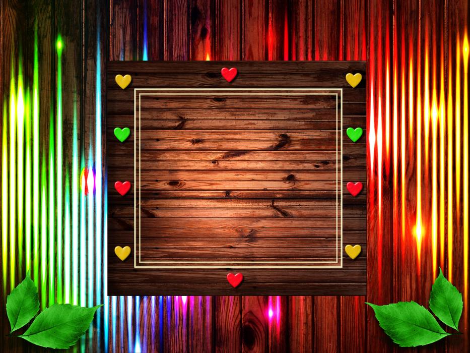 colorful lights and hearts on Wood Background