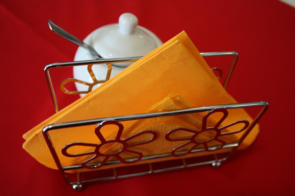 orange napkins on the table