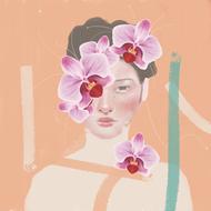 artistic clipart of girl and orchid flowers