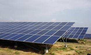 solar panels on the shore of narmada canal, gujarat, india